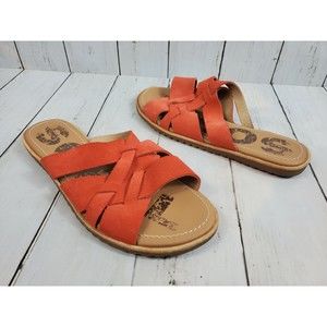 Sorrel Ella Woman's Coral Orange Slip On Flat Sandal Size 7 Leather